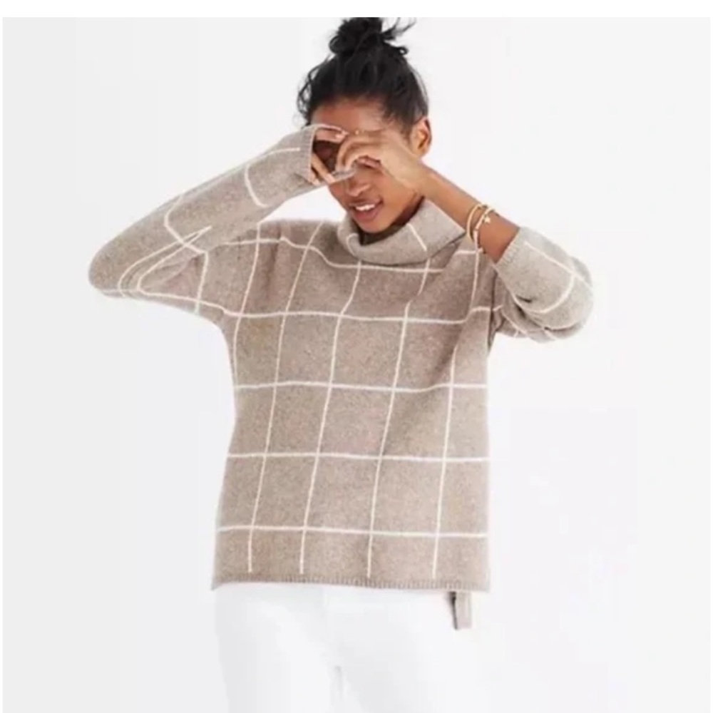 Madewell Windowpane Turtleneck Sweater Tan